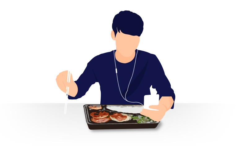 혼자 도시락을 먹는 1인가구